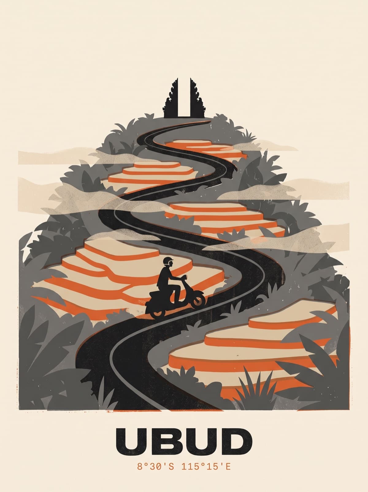 Ubud ride poster — screen-print of the Ubud run